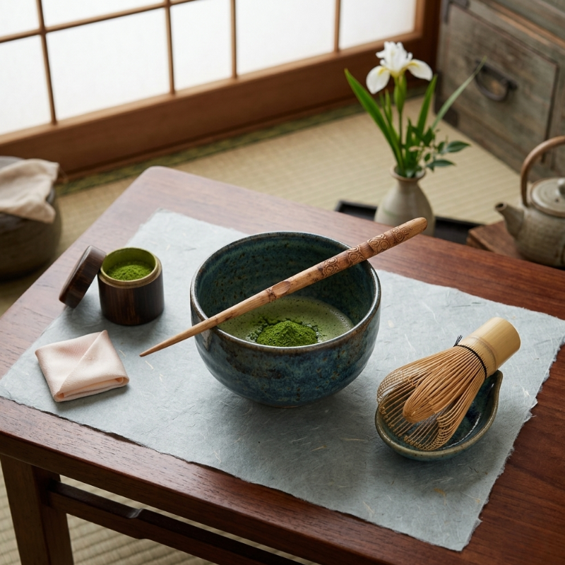 Cuillère Matcha En Bois Sculpté Motif Gravé Manche Long, Cuillère Matcha En Bois Sculpté Motif Gravé Manche Long