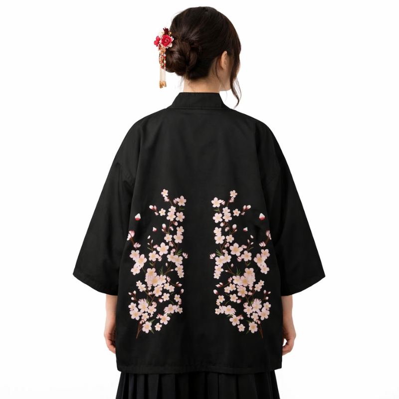Haori Femme Chic En Imprimé Sakura Délicat
