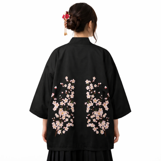Haori Femme Chic En Imprimé Sakura Délicat