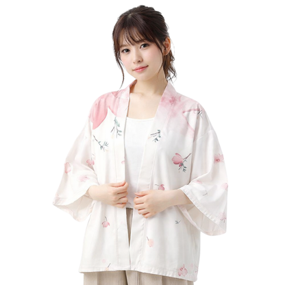 Haori Femme Blanc En Motif Fleurs Roses Délicates
