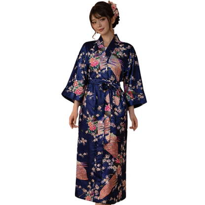 Kimono Long En Satin Avec Motifs Floraux Élégants