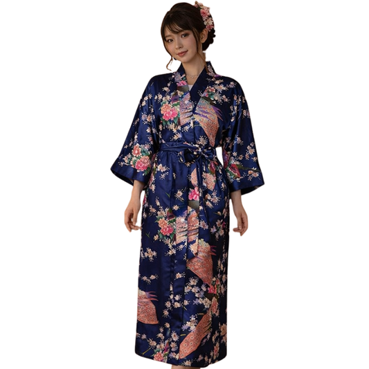 Kimono Long En Satin Avec Motifs Floraux Élégants