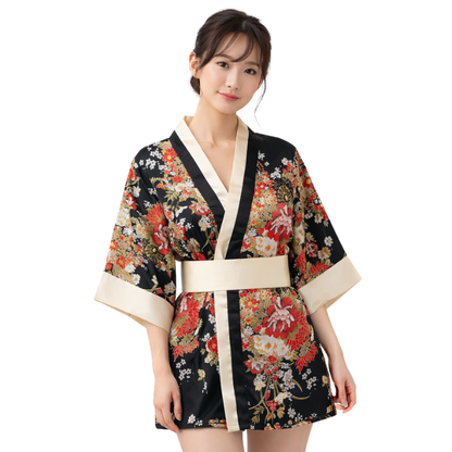 Kimono Nuit Avec Motifs Floraux Japonais
