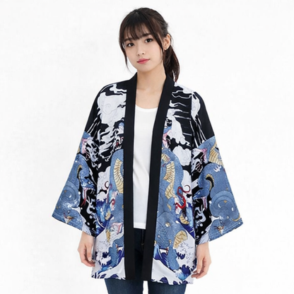 Veste Kimono Style Haori En Design Dragon Mythique