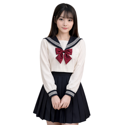 Uniforme Japonais En Ensemble Marin Avec Nœud Élégant