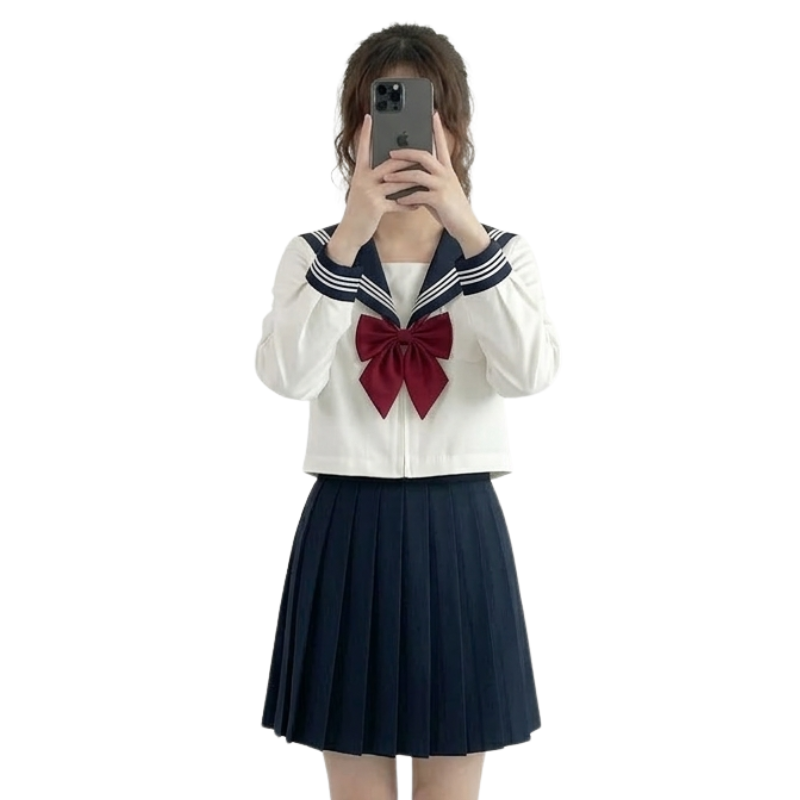 Uniforme Japonais En Ensemble Marin Avec Nœud Élégant