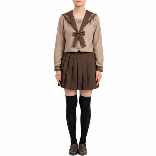 Uniforme Japonais Marron Avec Col Marin Et Jupe Plissée