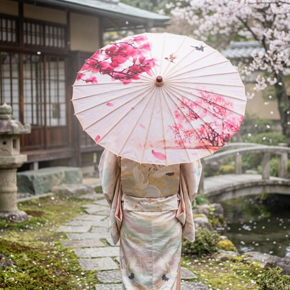 Parapluie Décoratif Japonais Avec Pétales Roses