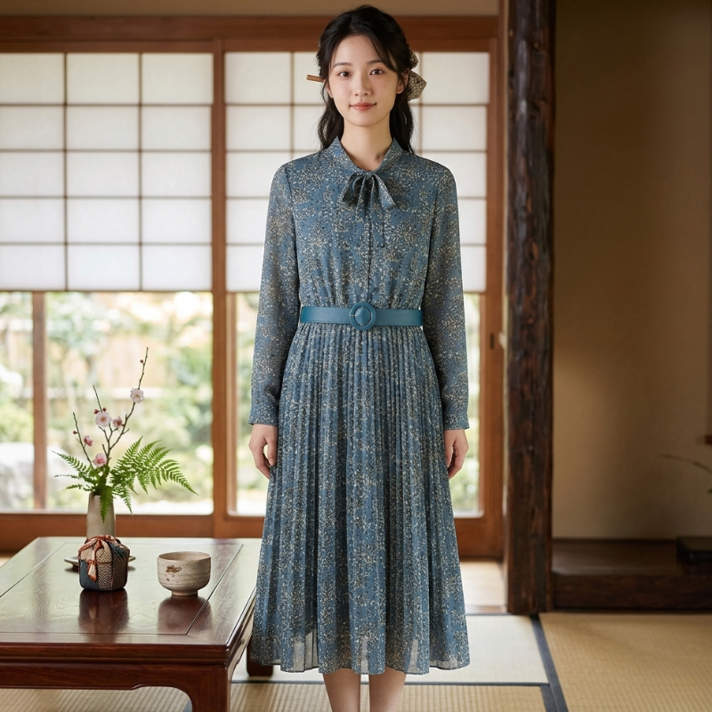 Robe Japonaise En Tissu Fluide Avec Coupe Longue Élégante
