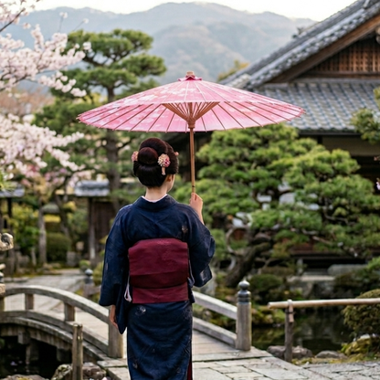 Parapluie Japonais Rose Motif Fleurs