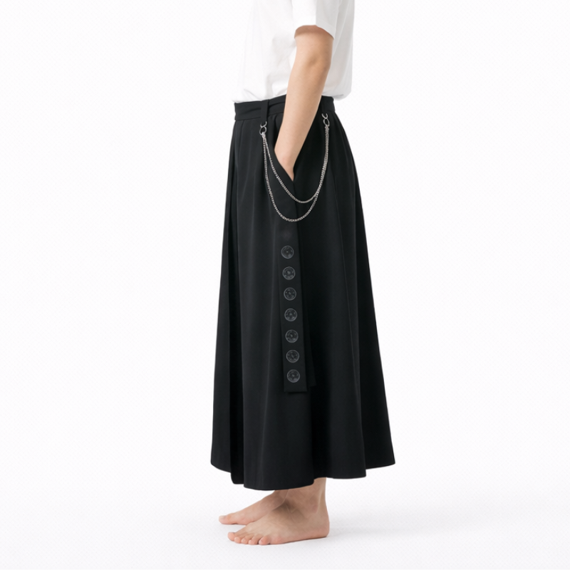 Hakama Homme Pantalon Long Noir Avec Superposition Fluide