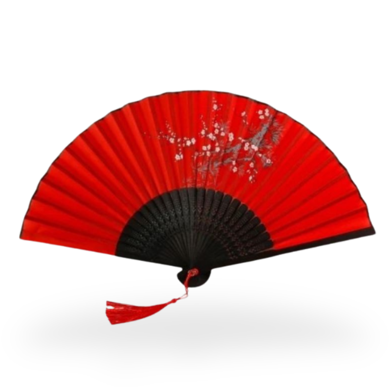 Éventail Japonais Traditionnel Rouge Avec Manche Noir