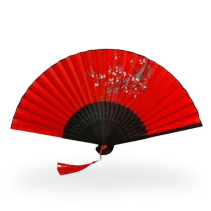 Éventail Japonais Traditionnel Rouge Avec Manche Noir