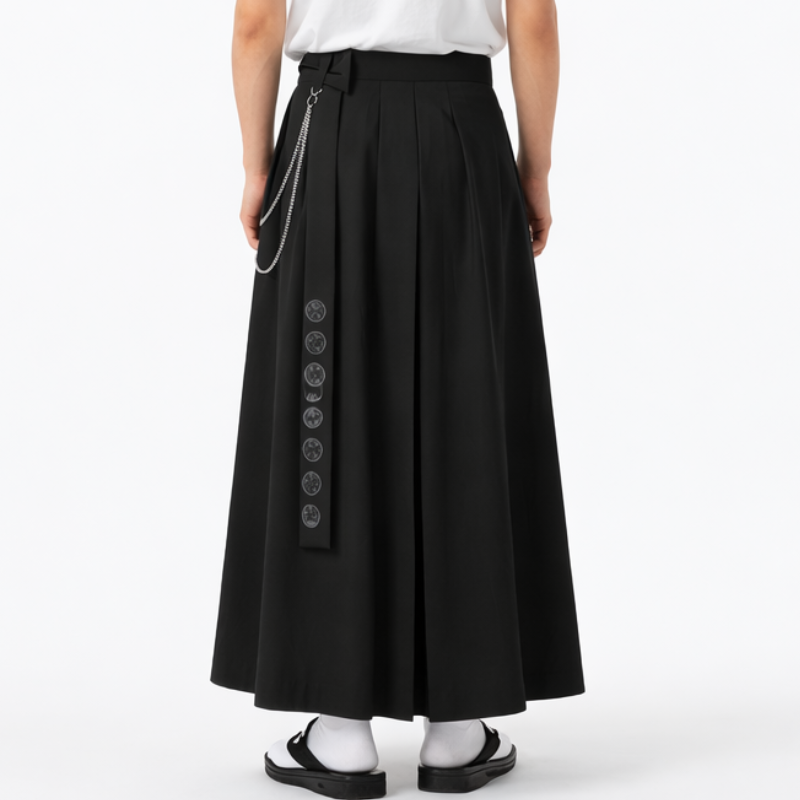 Hakama Homme Pantalon Long Noir Avec Superposition Fluide
