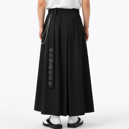 Hakama Homme Pantalon Long Noir Avec Superposition Fluide