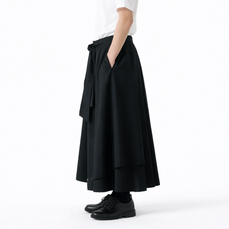 Hakama Homme Noir Ample Avec Double Couche Gothique