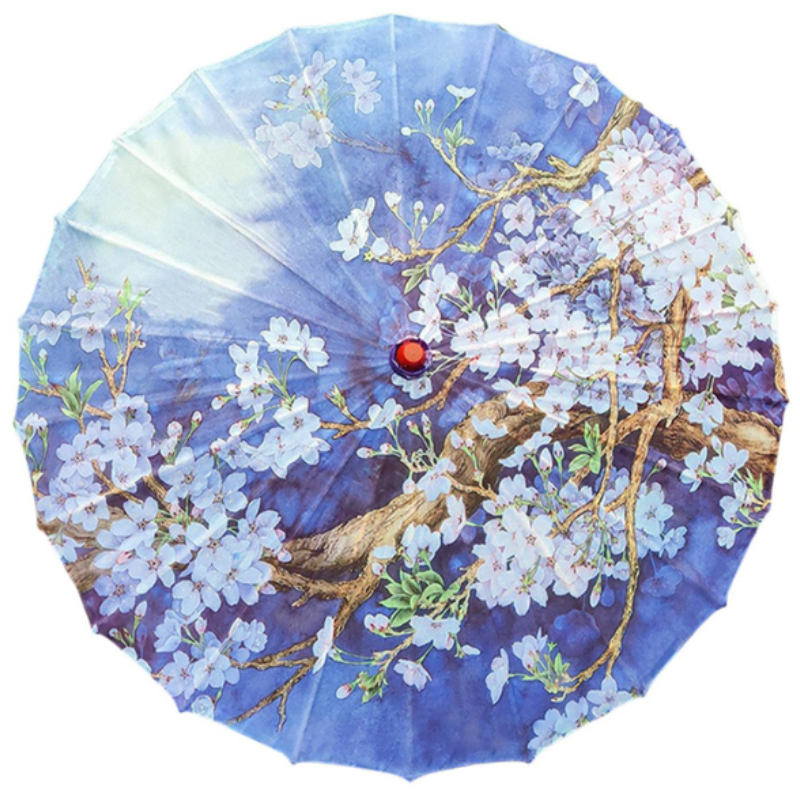Parapluie Japonais Bleu Motif Fleurs De Cerisier
