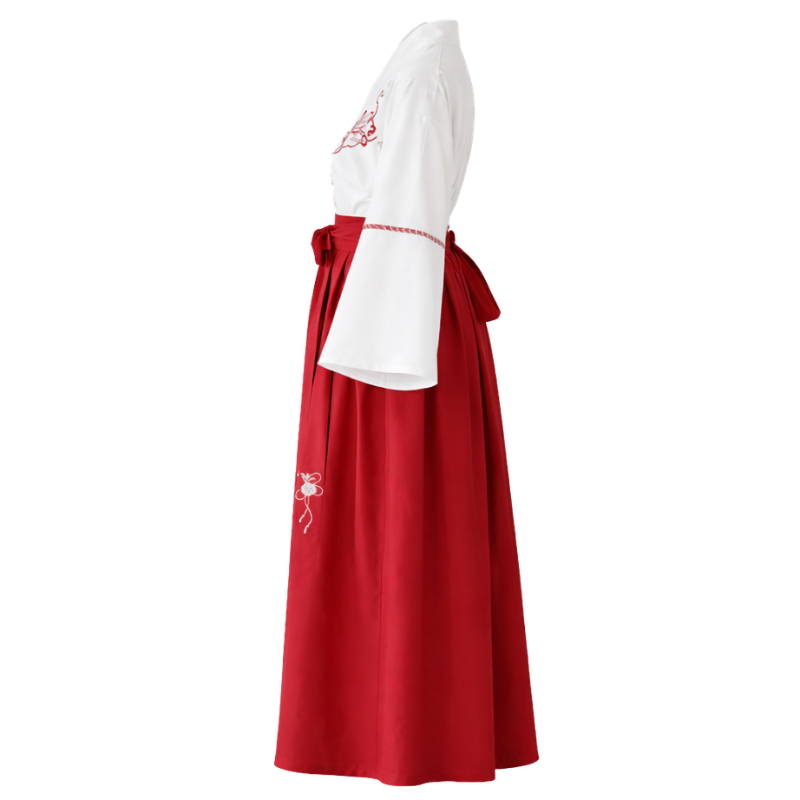 Robe Japonaise Blanche Et Rouge Avec Manches Amples Traditionnelles