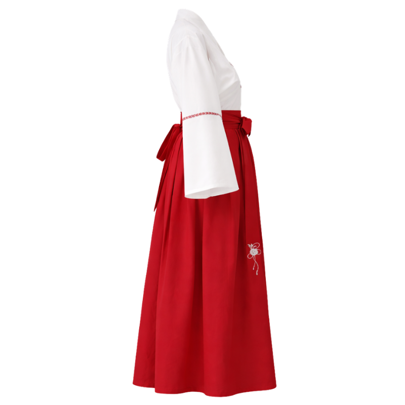 Robe Japonaise Blanche Et Rouge Avec Manches Amples Traditionnelles