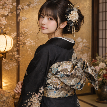 Ceinture Obi Rétro Chic À Motif Fleur Et Vagues Japonaises