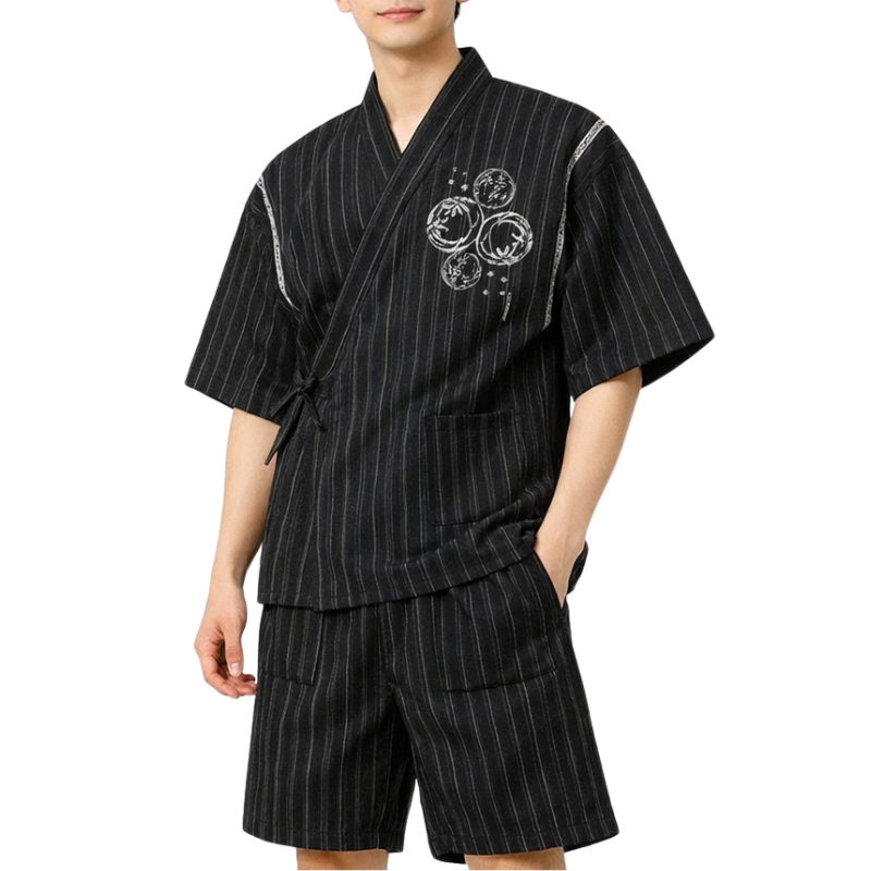 Jinbei Homme Japonais Noir Traditionnel