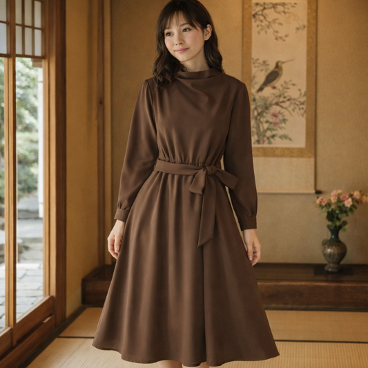 Robe Japonaise Avec Coupe Trapèze Et Ceinture Nouée