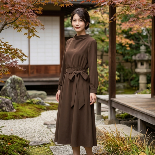 Robe Japonaise Avec Coupe Trapèze Et Ceinture Nouée