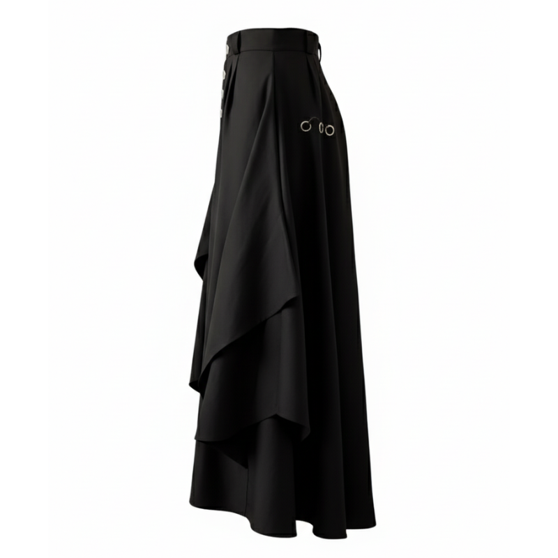 Hakama Noir Ample Avec Boutons Et Coupe Asymétrique