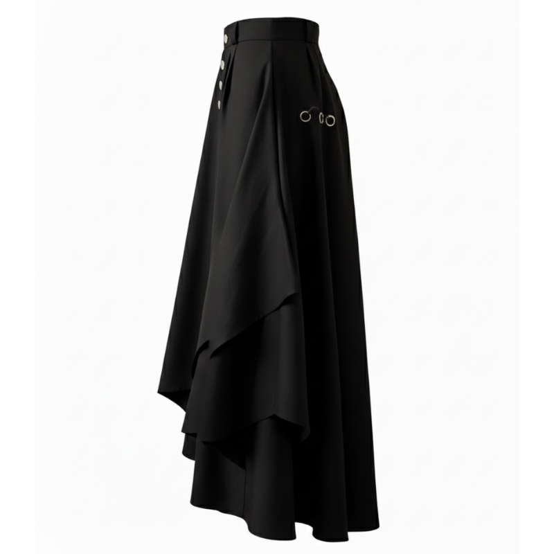 Hakama Noir Ample Avec Boutons Et Coupe Asymétrique