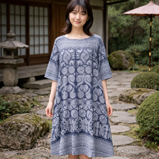 Robe Japonaise En Tissu Fluide Avec Imprimé Traditionnel