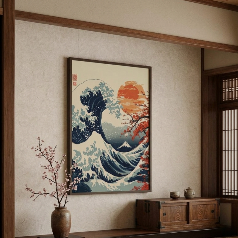 Tableau Japonais Aux Grande Vague