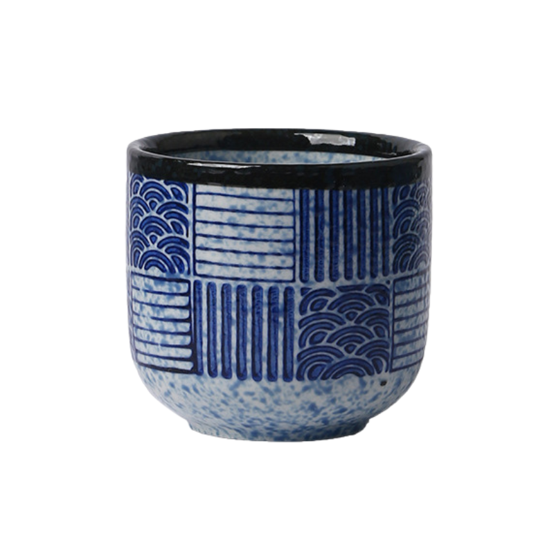 Tasse Japonaise en Céramique Bleue À Motifs Traditionnels