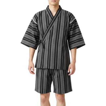 Jinbei Homme Japonais Rayé en Ensemble Kimono Et Short