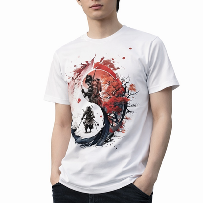T-Shirt Japonais Avec Scène Samouraï Artistique