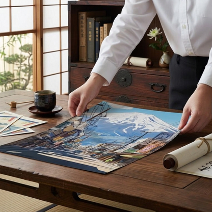 Tableau Japonais En Style Illustration Moderne Avec Paysage Citadin