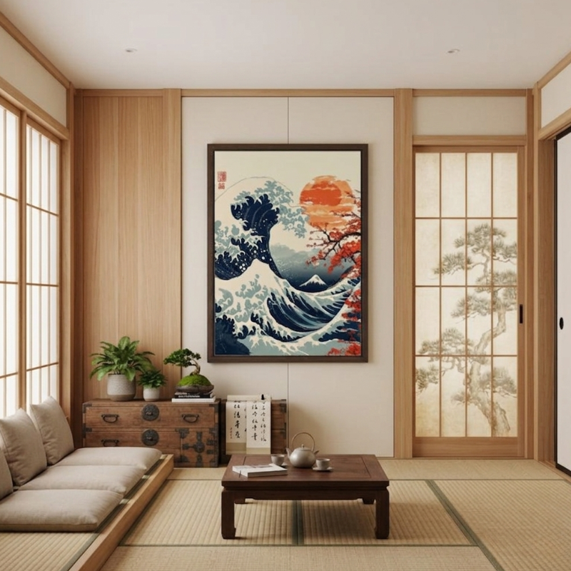 Tableau Japonais Aux Grande Vague