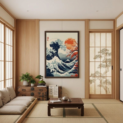 Tableau Japonais Aux Grande Vague