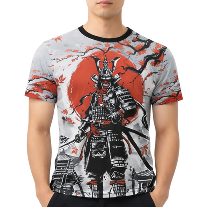 T-Shirt Japonais Avec Samouraï En Armure Et Soleil Rouge