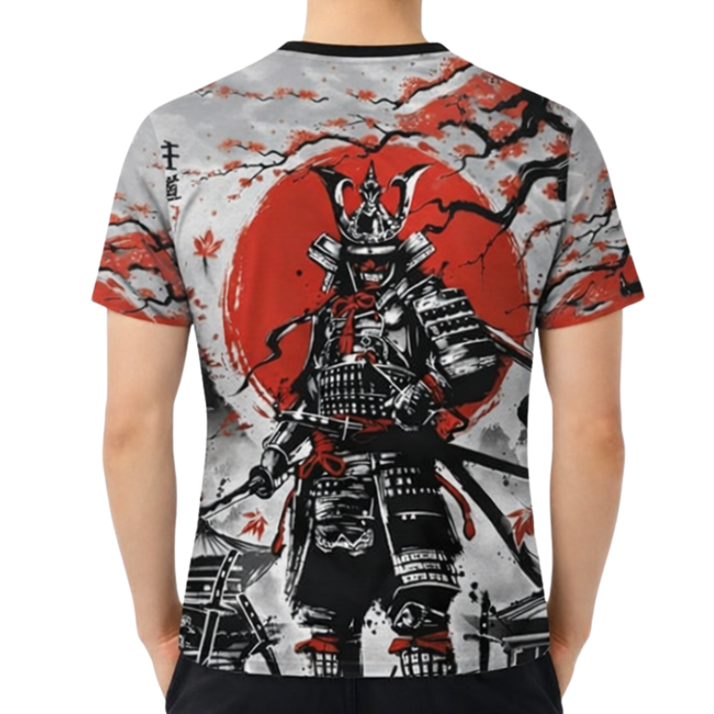T-Shirt Japonais Avec Samouraï En Armure Et Soleil Rouge