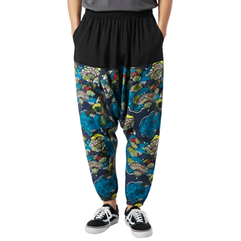 Pantalon Japonais Ample Homme À Motifs Traditionnels