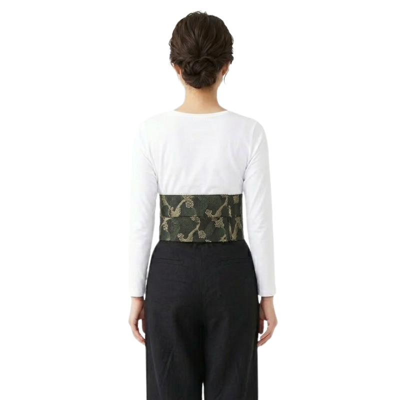 Ceinture Obi Noire À Motif Grue Dorée