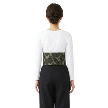 Ceinture Obi Noire À Motif Grue Dorée
