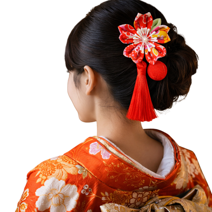 Kanzashi Fleur Avec Pompon