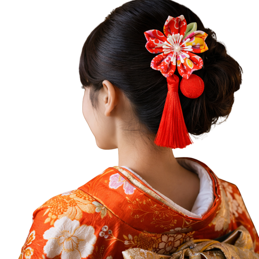 Kanzashi Fleur Avec Pompon