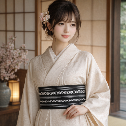 Ceinture Obi En Jacquard Avec Motif Rayé Traditionnel