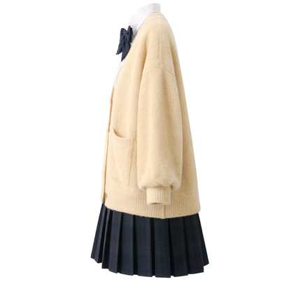 Uniforme Japonais Étudiante Avec Cardigan Oversize Et Jupe Plissée