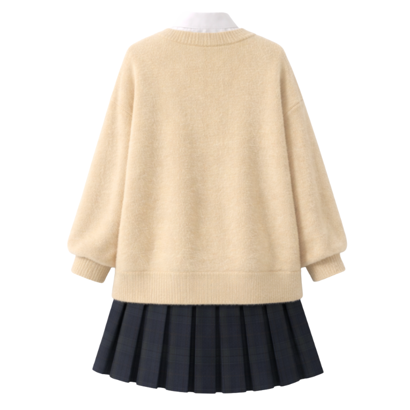 Uniforme Japonais Étudiante Avec Cardigan Oversize Et Jupe Plissée