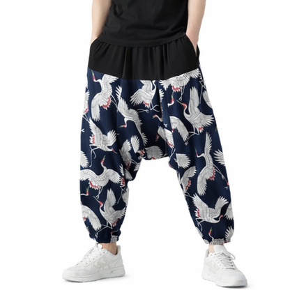 Pantalon Japonais Ample Homme À Motifs Grues
