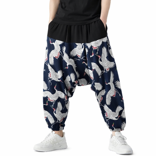 Pantalon Japonais Ample Homme À Motifs Grues
