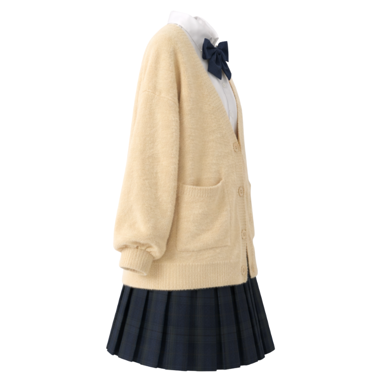 Uniforme Japonais Étudiante Avec Cardigan Oversize Et Jupe Plissée